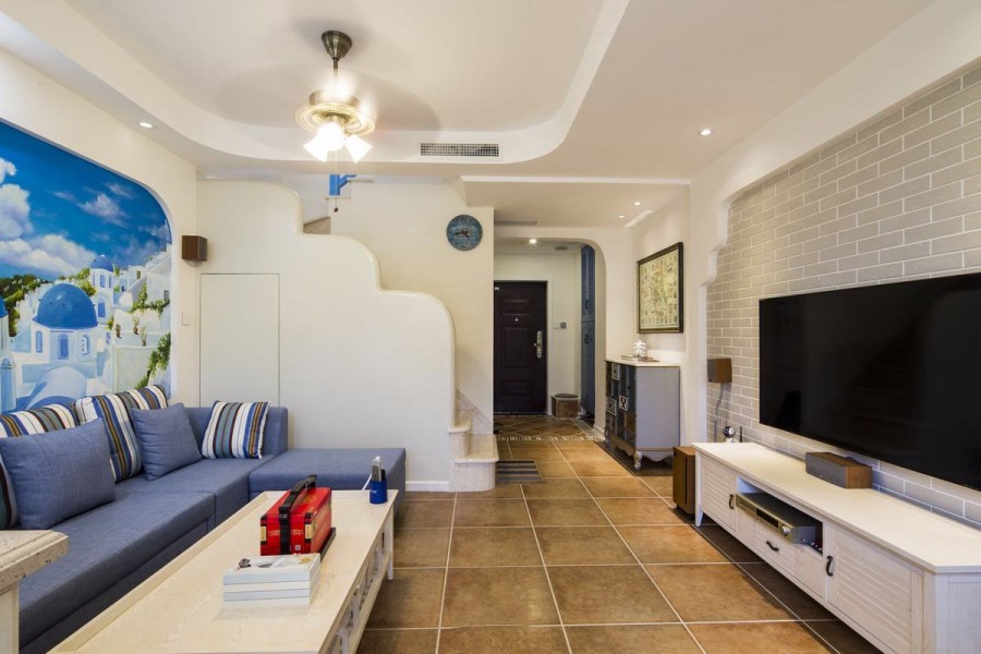 藍(lán)白地中海風(fēng)格100平米復(fù)式裝修效果圖 藍(lán)白地中海風(fēng)格100平米復(fù)式裝修效果圖