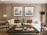 唯美奢華中式風格140平米四居室客廳背景墻裝修效果圖