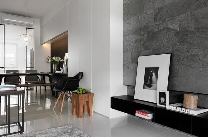 時尚立體現(xiàn)代簡約風格120平米復式loft客廳背景墻裝修效果圖