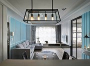 水藍(lán)現(xiàn)代簡約風(fēng)格100平米三居室餐廳吊頂裝修效果圖