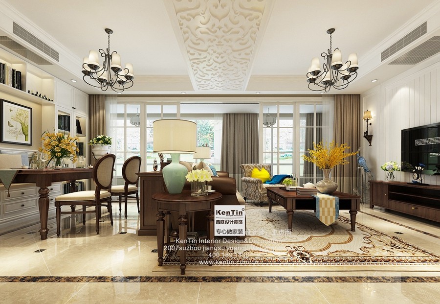 當代萬國府美式風(fēng)格復(fù)式客廳裝修效果圖