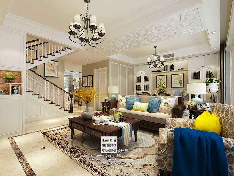 當代萬國府美式風(fēng)格復(fù)式客廳裝修效果圖