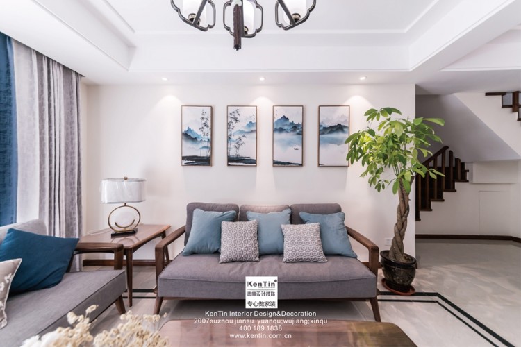 旭輝香格里新中式風格復式客廳裝修實景案例