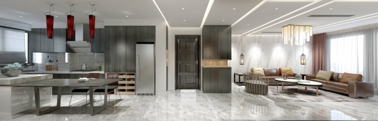 豐谷景園現代簡約三居室客廳裝修效果圖