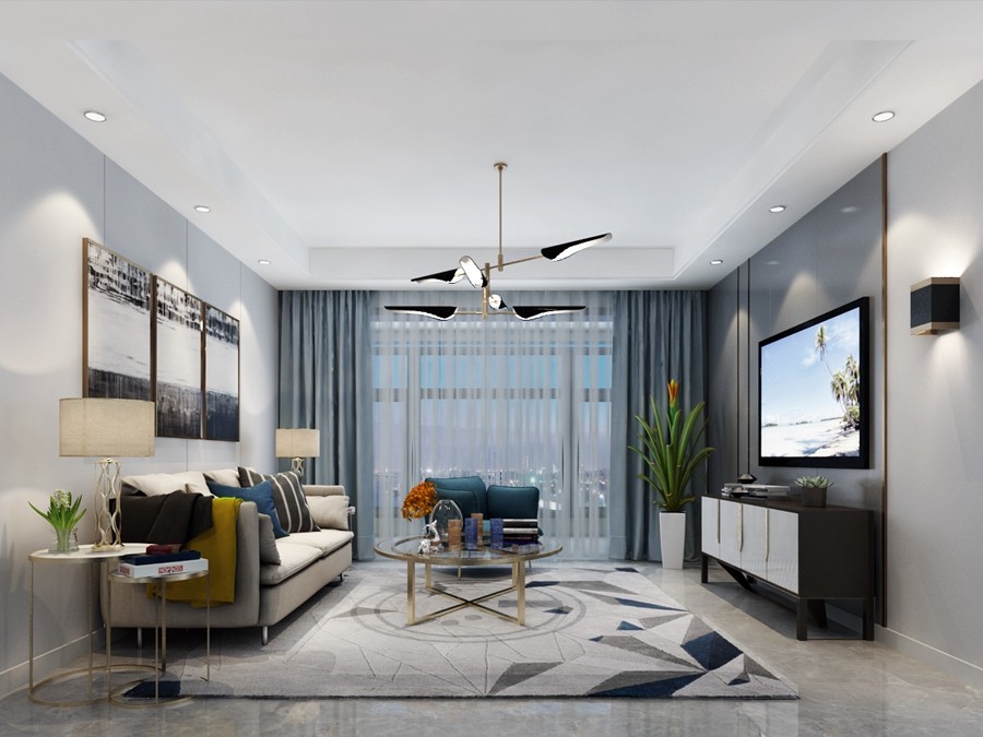 龍湖時代天街現(xiàn)代三居室客廳裝修效果圖