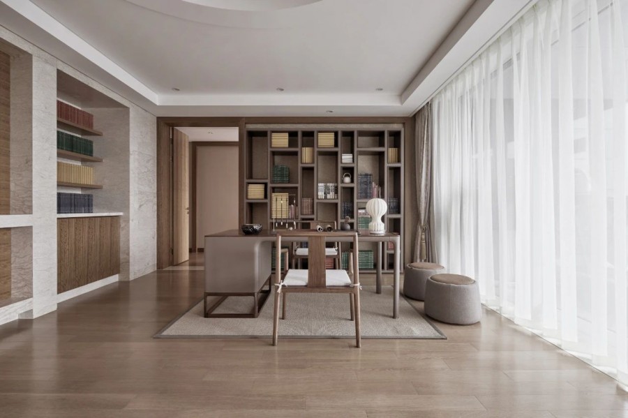 新中式風格別墅書房效果圖
