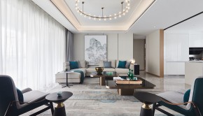 簡約輕奢風格三居室臥客廳效果圖