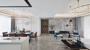 簡約輕奢風格三居室客餐廳效果圖