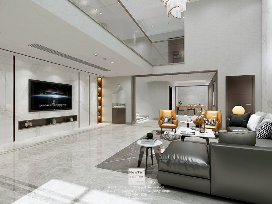 龍湖熙上現(xiàn)代簡約風格別墅客廳裝修效果圖