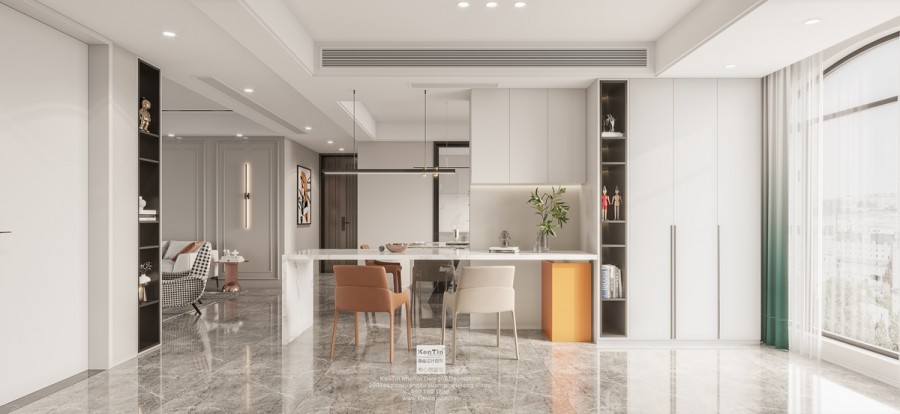 中海湖濱一號(hào)現(xiàn)代極簡風(fēng)格四居室餐廳裝修效果圖