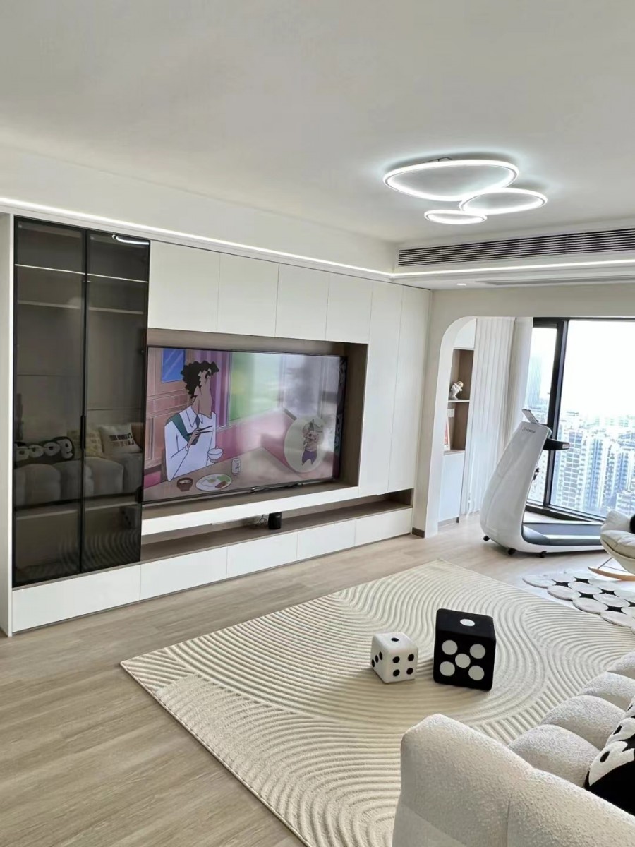 現代極簡奶油風三居室客廳1裝修效果圖