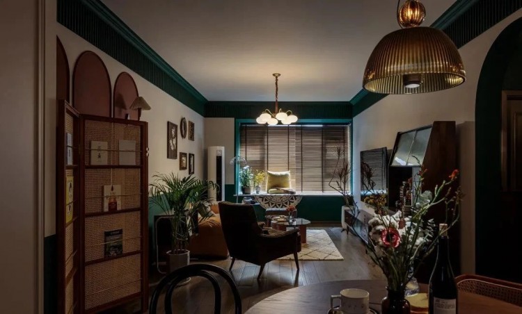 復古美式三居室客廳裝修效果圖