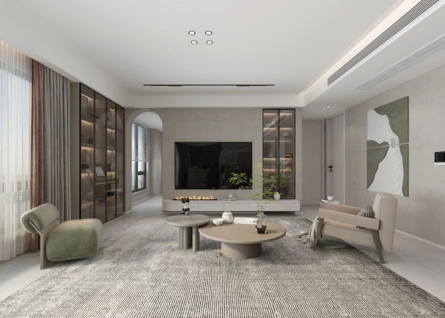 現代簡約侘寂風三居室客廳裝修效果圖