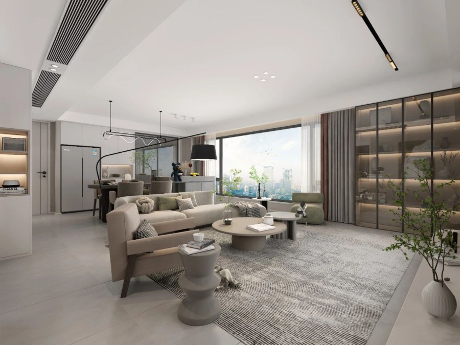 現代簡約侘寂風三居室客廳4裝修效果圖