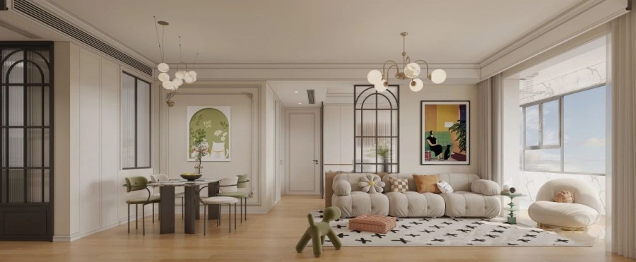 法式復古三居室客廳裝修效果圖