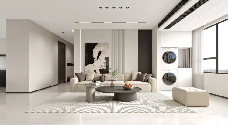 現代極簡三居室客廳裝修效果圖