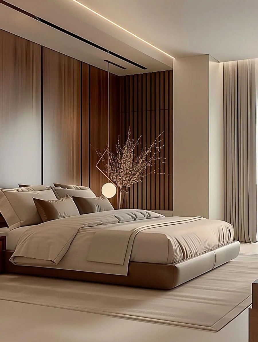 現代中古風臥室三居室裝修效果圖