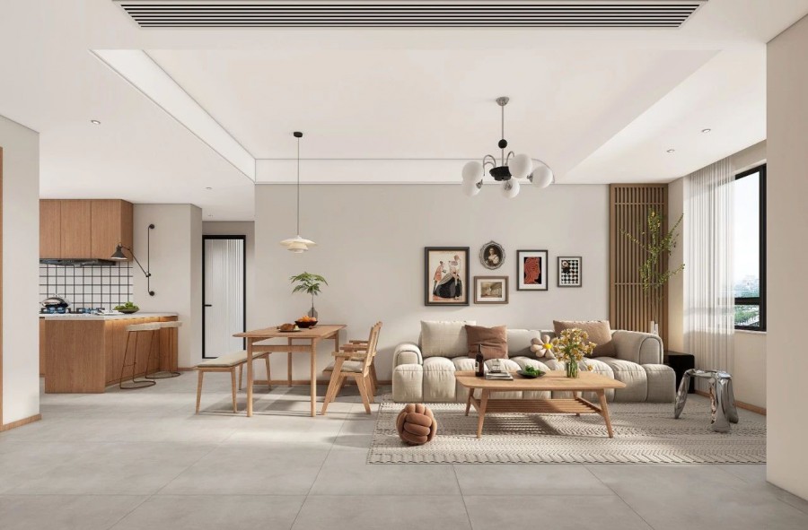 現代原木風三居室客廳裝修效果圖