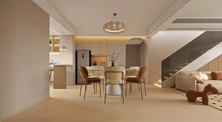 原木奶油風三居室兒餐廳裝修效果圖