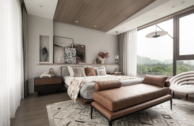 中式風格三居室臥室1裝修效果圖1