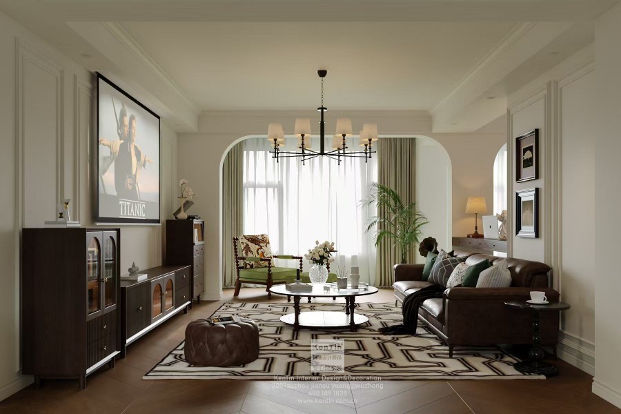 藍(lán)光天悅城美式復(fù)古三居室客廳裝修效果圖