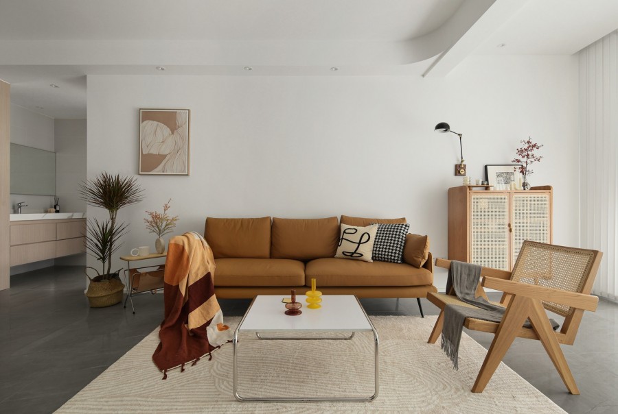 北歐原木風三居室裝修客廳效果圖