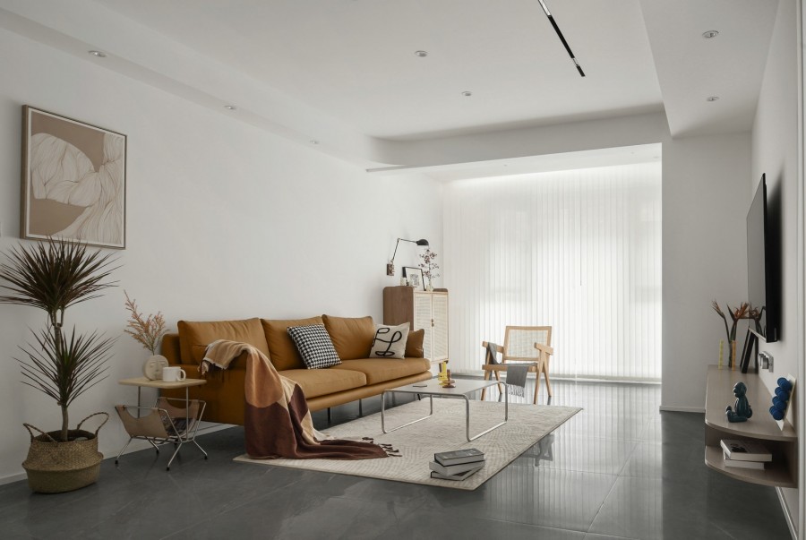 北歐原木風三居室裝修客廳效果圖