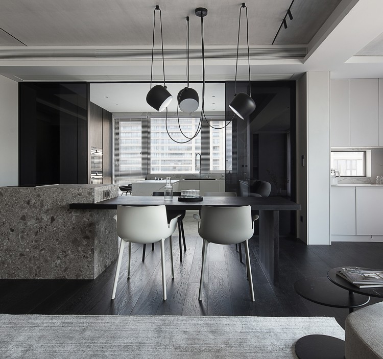 現(xiàn)代簡(jiǎn)約大平層三居室裝修餐廳效果圖