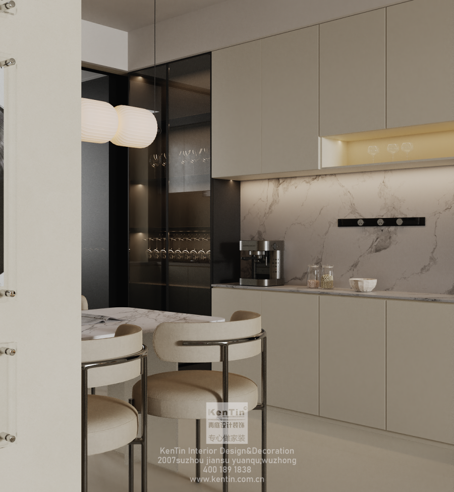 雍景灣現代簡約三居室餐廳裝修效果圖