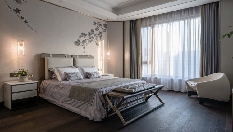 新中式別墅裝修臥室效果圖