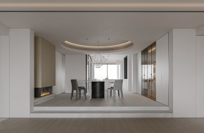 現代奶油風三居室餐廳裝修效果圖