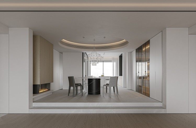 現代奶油風三居室餐廳裝修效果圖