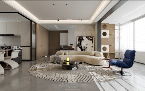 保利天匯現(xiàn)代簡約精裝改造客廳效果圖