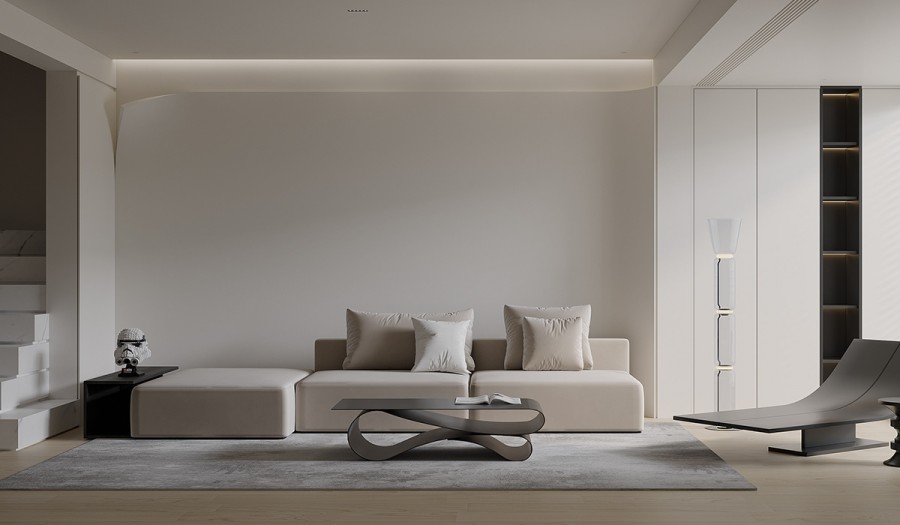 現(xiàn)代簡約大平層客廳裝修效果圖