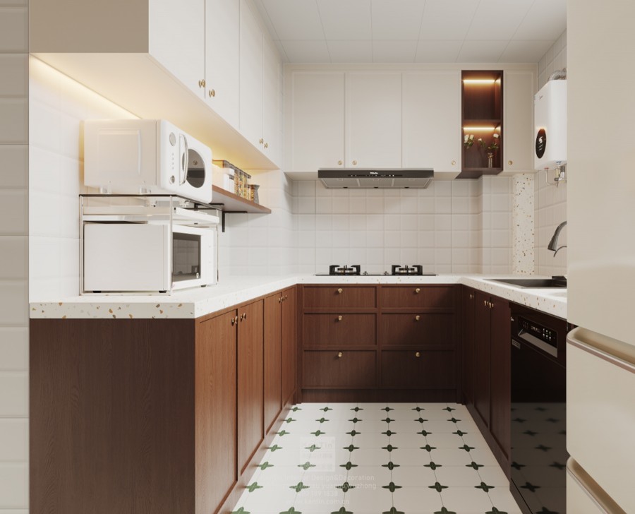 碧提雅苑奶油中古風(fēng)三居室廚房裝修效果圖