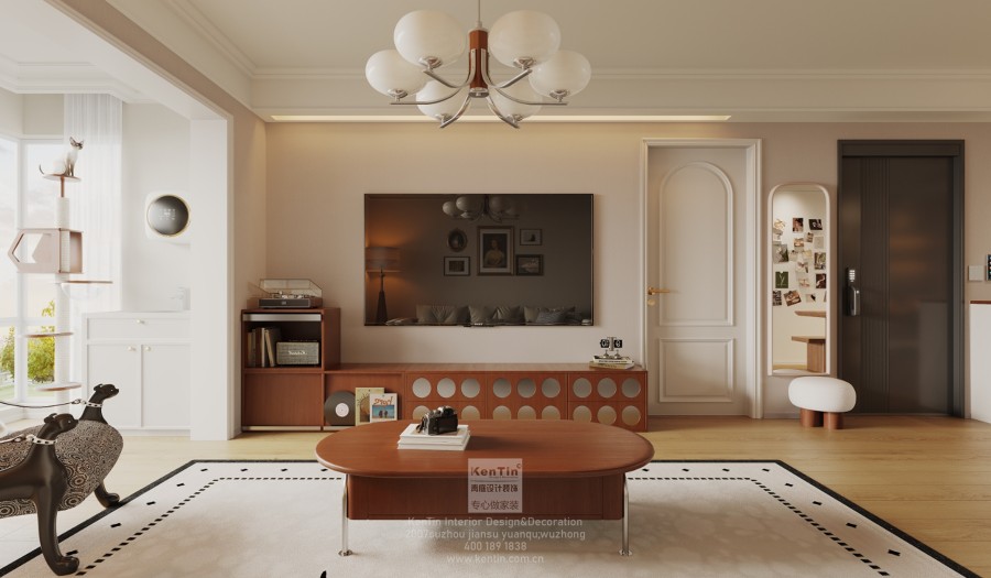 碧提雅苑奶油中古風(fēng)三居室客廳裝修效果圖