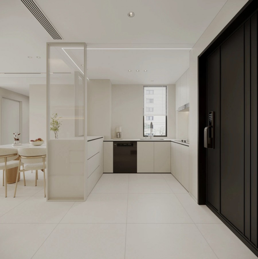 現代奶油風三居室廚房裝修效果圖