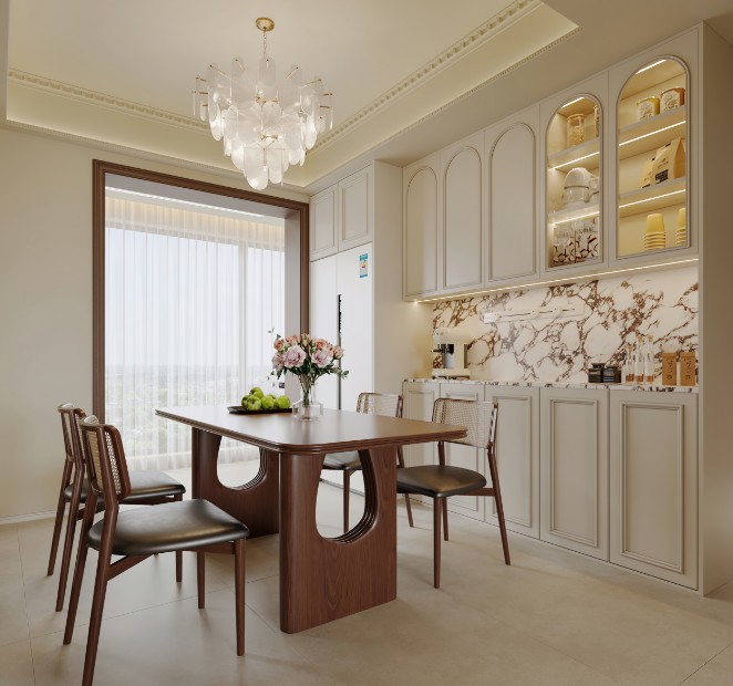 復古奶油風三居室餐廳裝修效果圖