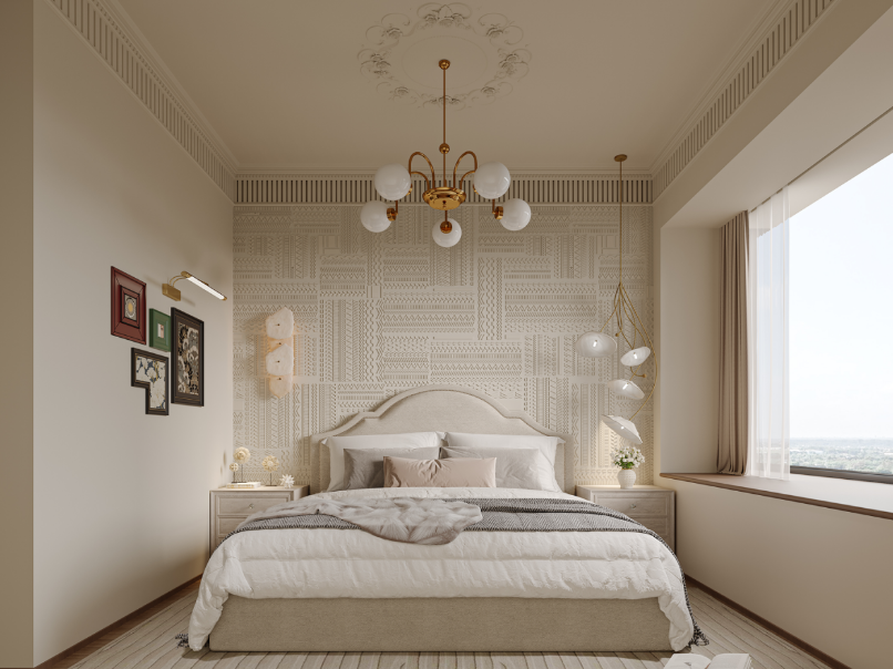 復(fù)古奶油風(fēng)三居室臥室裝修效果圖