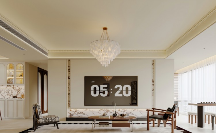 復古奶油風三居室裝修效果圖