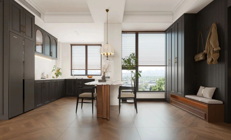 現(xiàn)代法式三居室玄關裝修效果圖