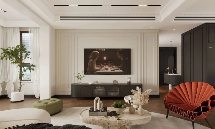 現代法式三居室客廳裝修效果圖