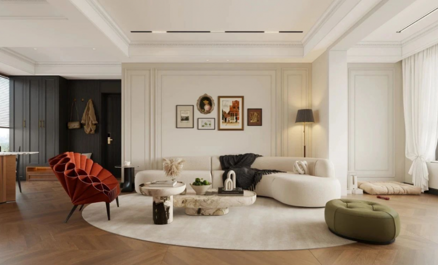 現代法式三居室客廳裝修效果圖