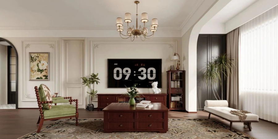 復古美式三居室客廳裝修效果圖