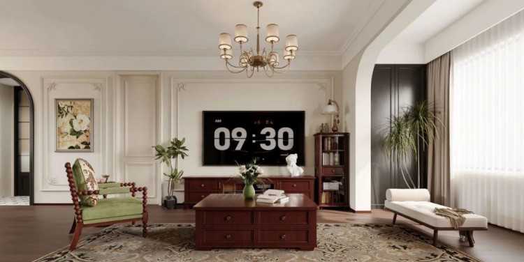 復古美式三居室客廳裝修效果圖