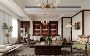 復古美式三居室客廳裝修效果圖
