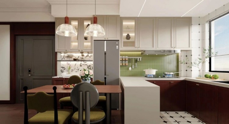 復古美式三居室廚房裝修效果圖