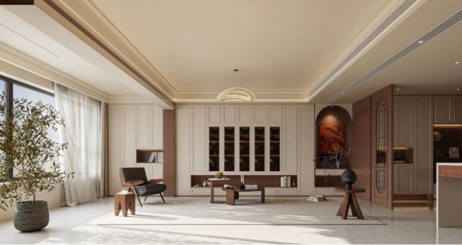 中古風三居室客廳裝修效果圖