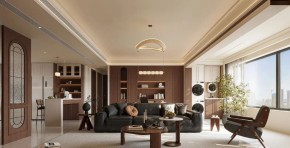 中古風三居室客廳裝修效果圖