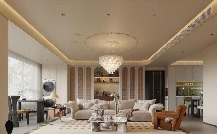 法式復(fù)古三居客廳裝修效果圖